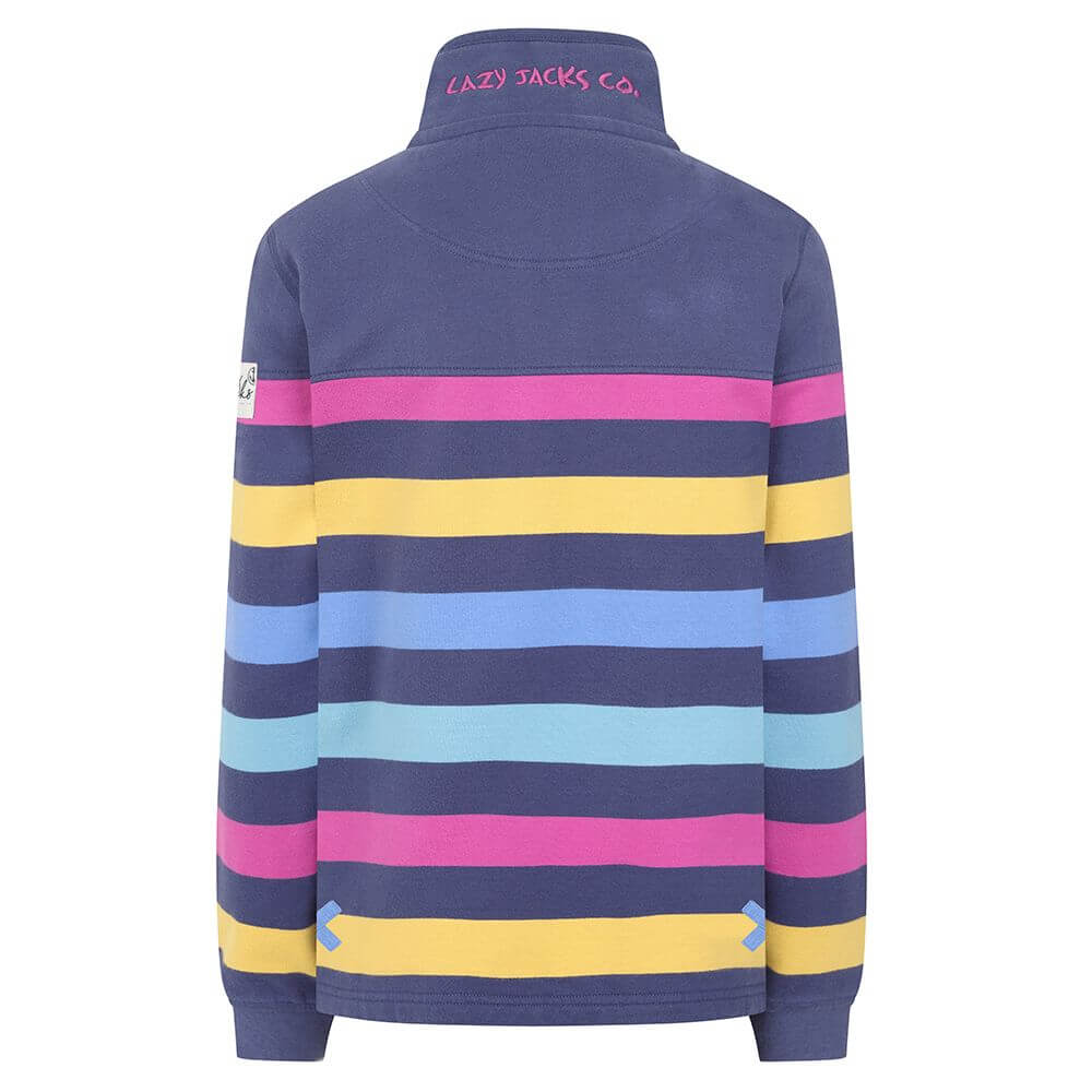 Lazy Jacks Womens Striped Button Neck Sweatshirt - Multi