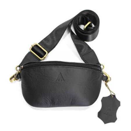 Pebbled Leather Crossbody Bag - Black