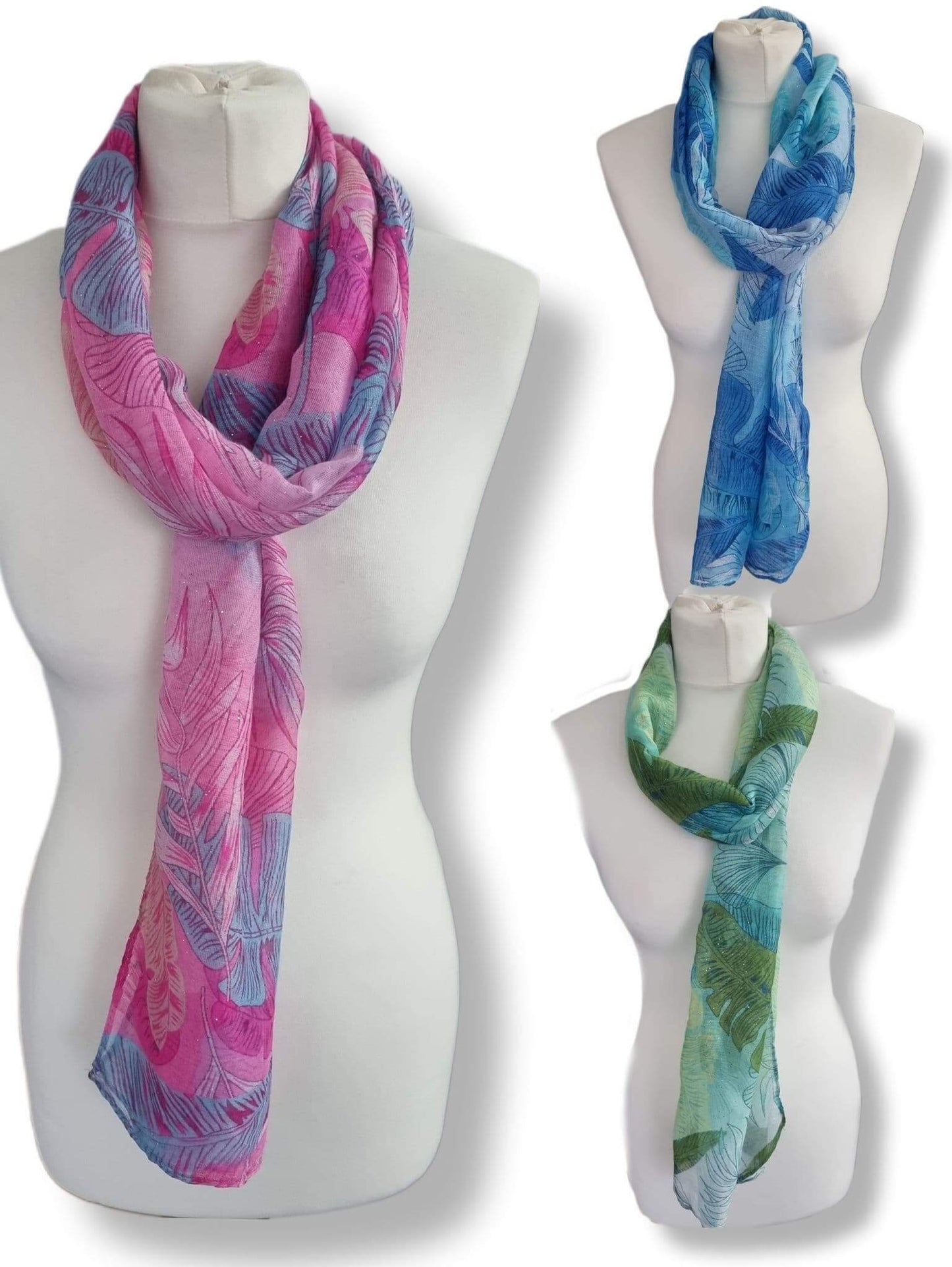 Tropical Feather Leaf Print Lightweight Scarf