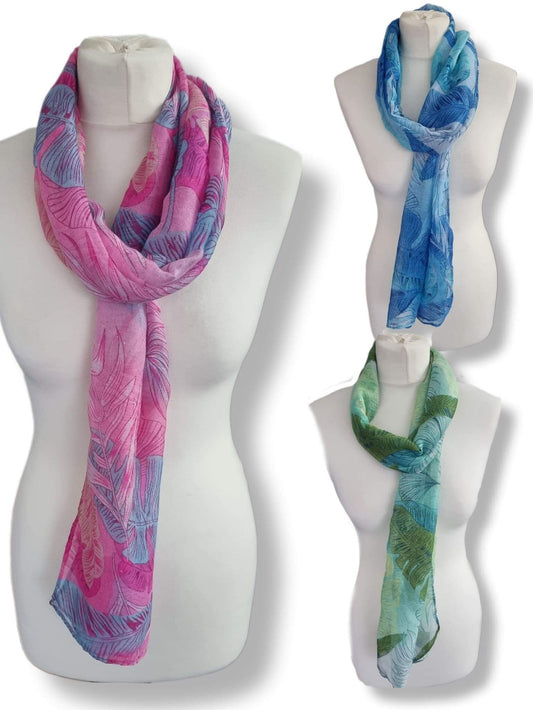 Tropical Feather Leaf Print Lightweight Scarf