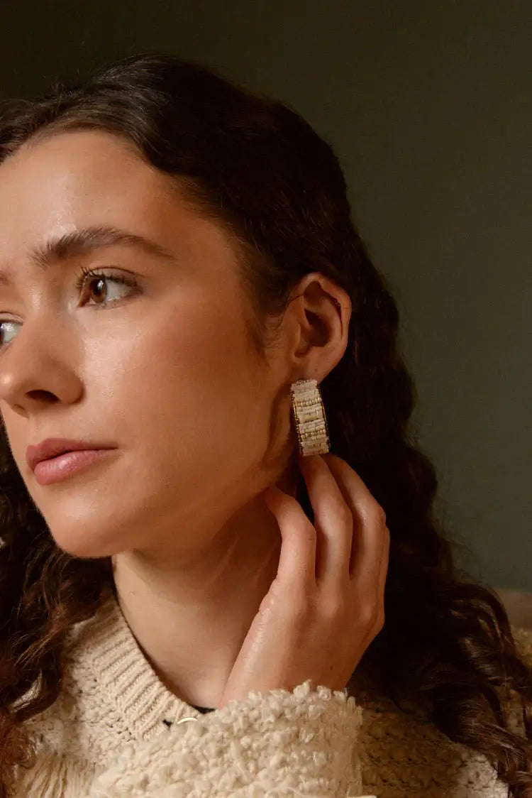 Pearl & Gold Beaded Hoop Earrings