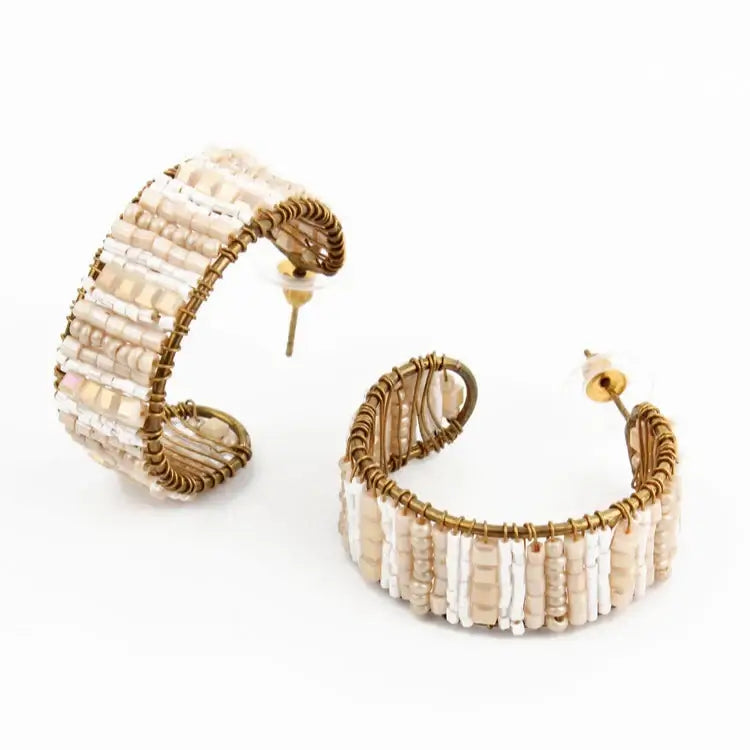Pearl & Gold Beaded Hoop Earrings