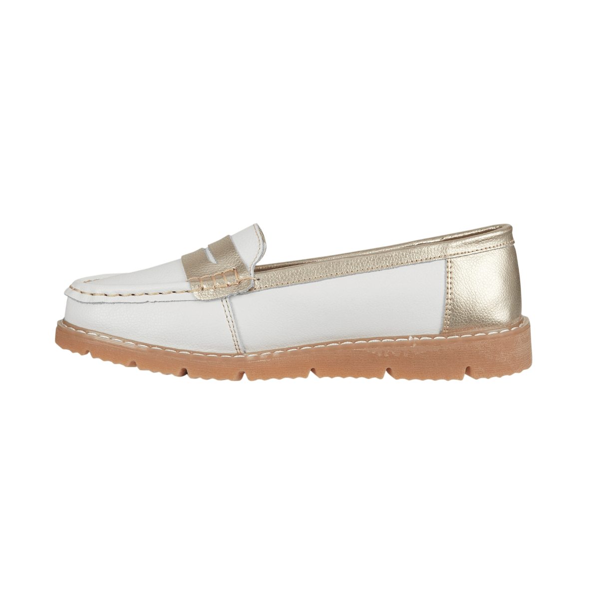 Sea Breeze Real Leather Loafer - Gold/White