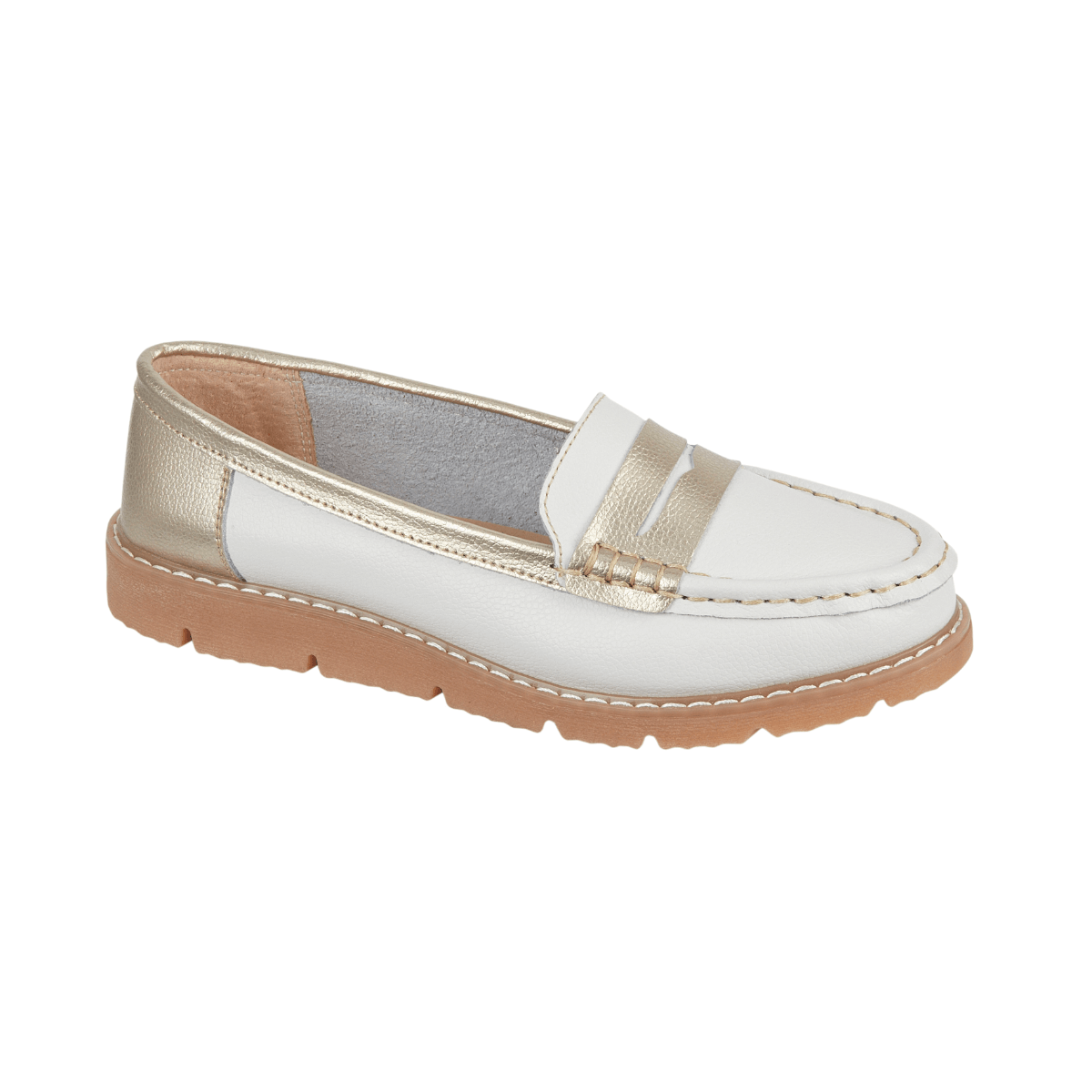 Sea Breeze Real Leather Loafer - Gold/White