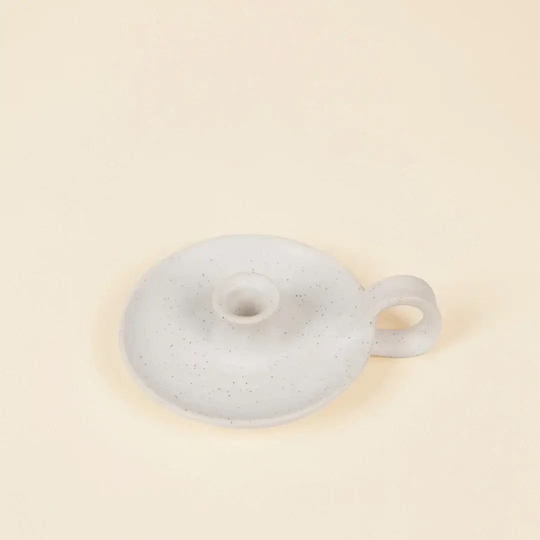 St Eval Artisan Candles - White Speckle 1/2" Candle Holder with Handle