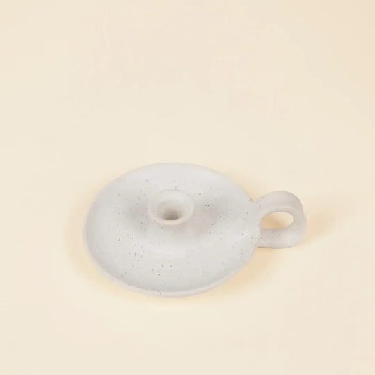 St Eval Artisan Candles - White Speckle 1/2" Candle Holder with Handle