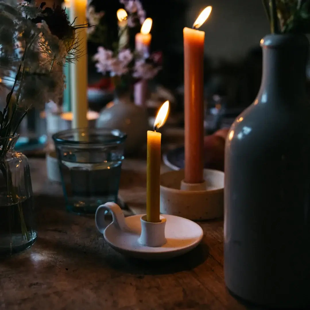 St Eval Artisan Candles - White Speckle 1/2" Candle Holder with Handle