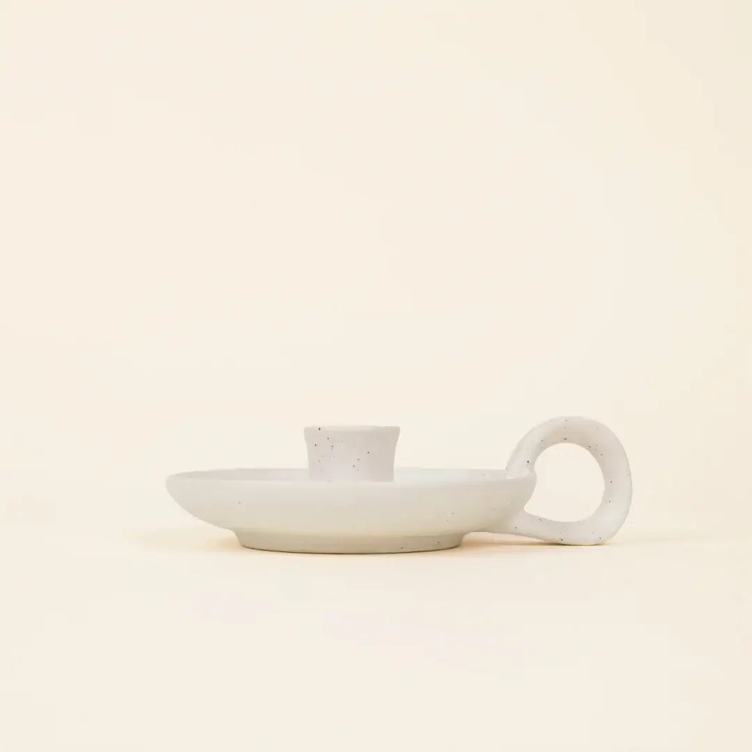 St Eval Artisan Candles - White Speckle 1/2" Candle Holder with Handle