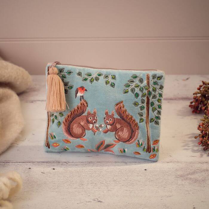Woodland Animal Squirrel Velvet Pouch