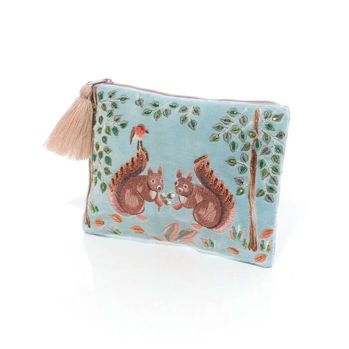 Woodland Animal Squirrel Velvet Pouch