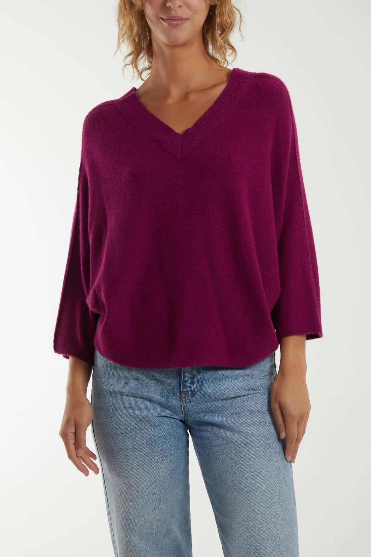 Cropped Soft Touch 3/4 Sleeve Jumper