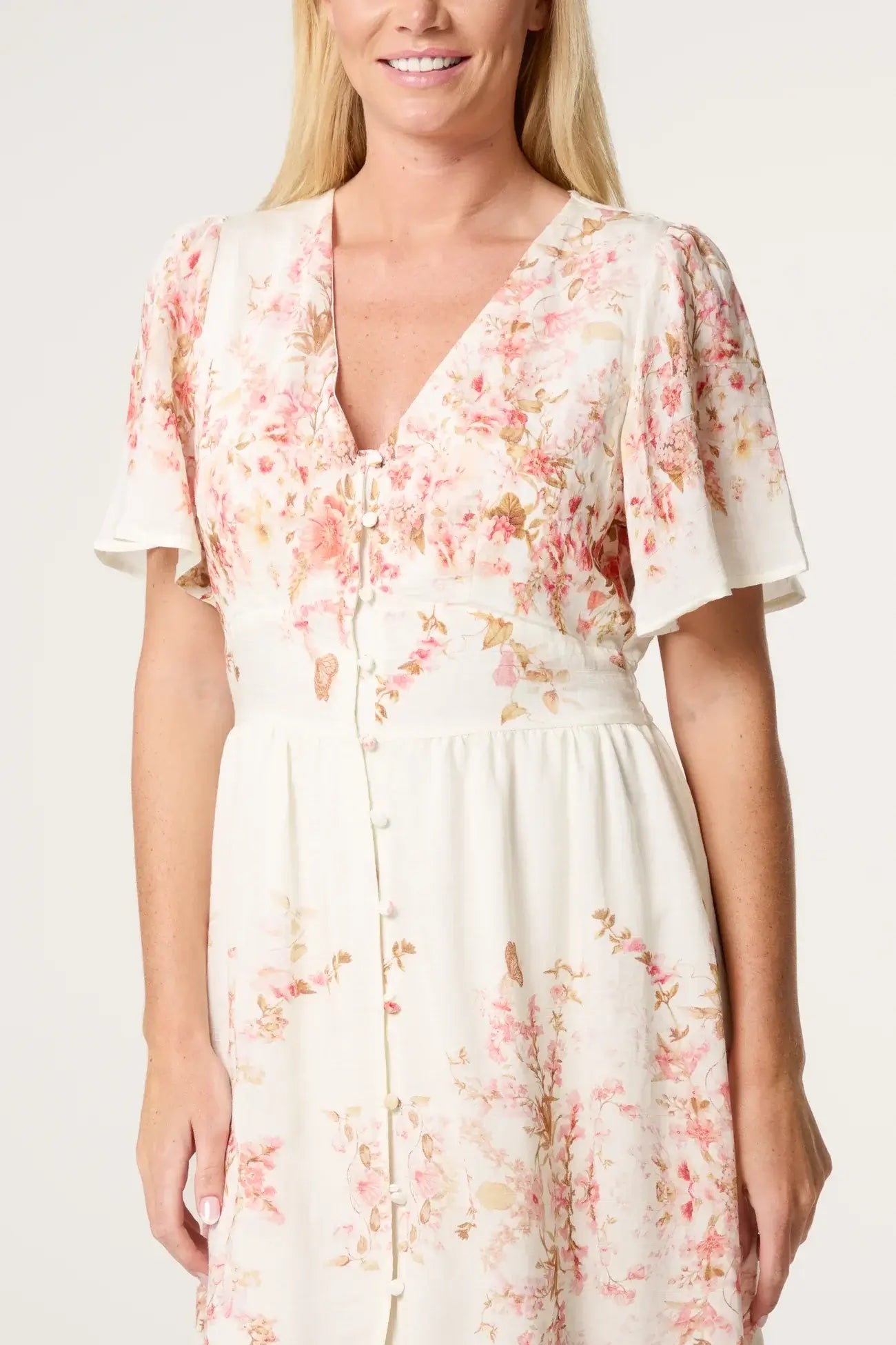 Blossom Print Button Through Cotton Maxi Dress