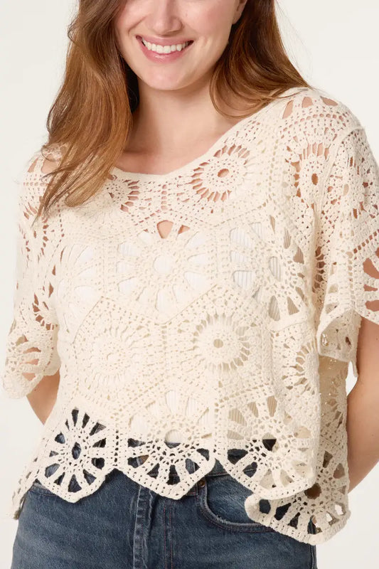 Peony Crochet Short Sleeve Top