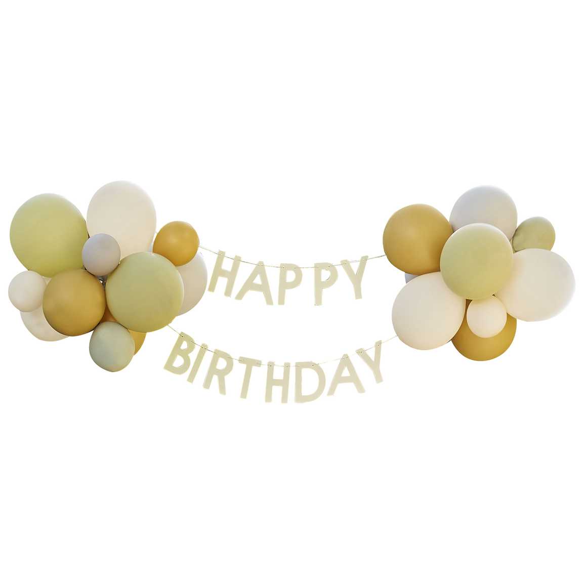 Green, Grey, Sand & Gold Chrome Happy Birthday Balloon Bunting