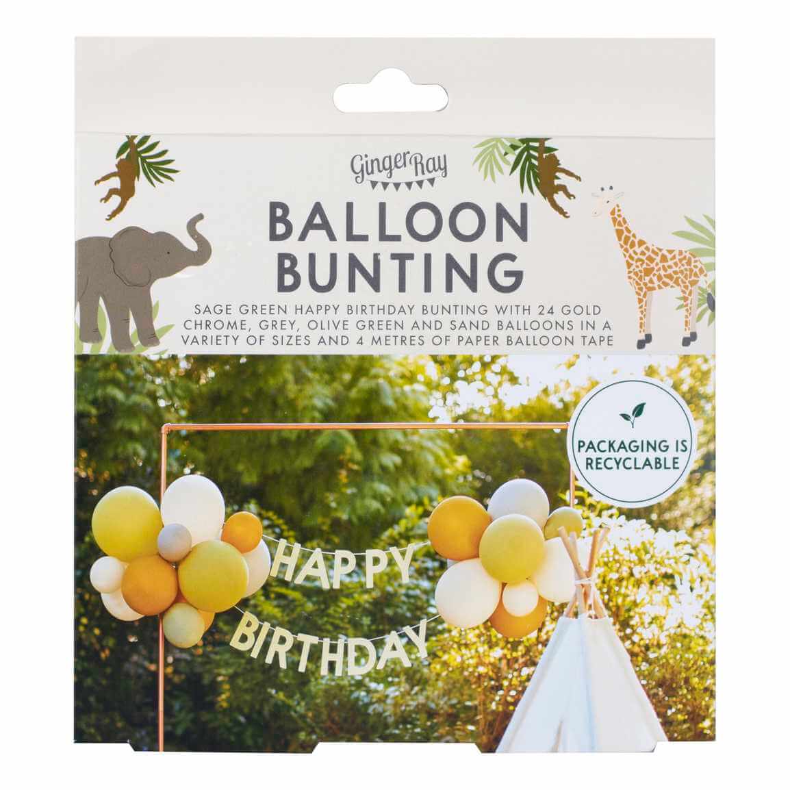Green, Grey, Sand & Gold Chrome Happy Birthday Balloon Bunting