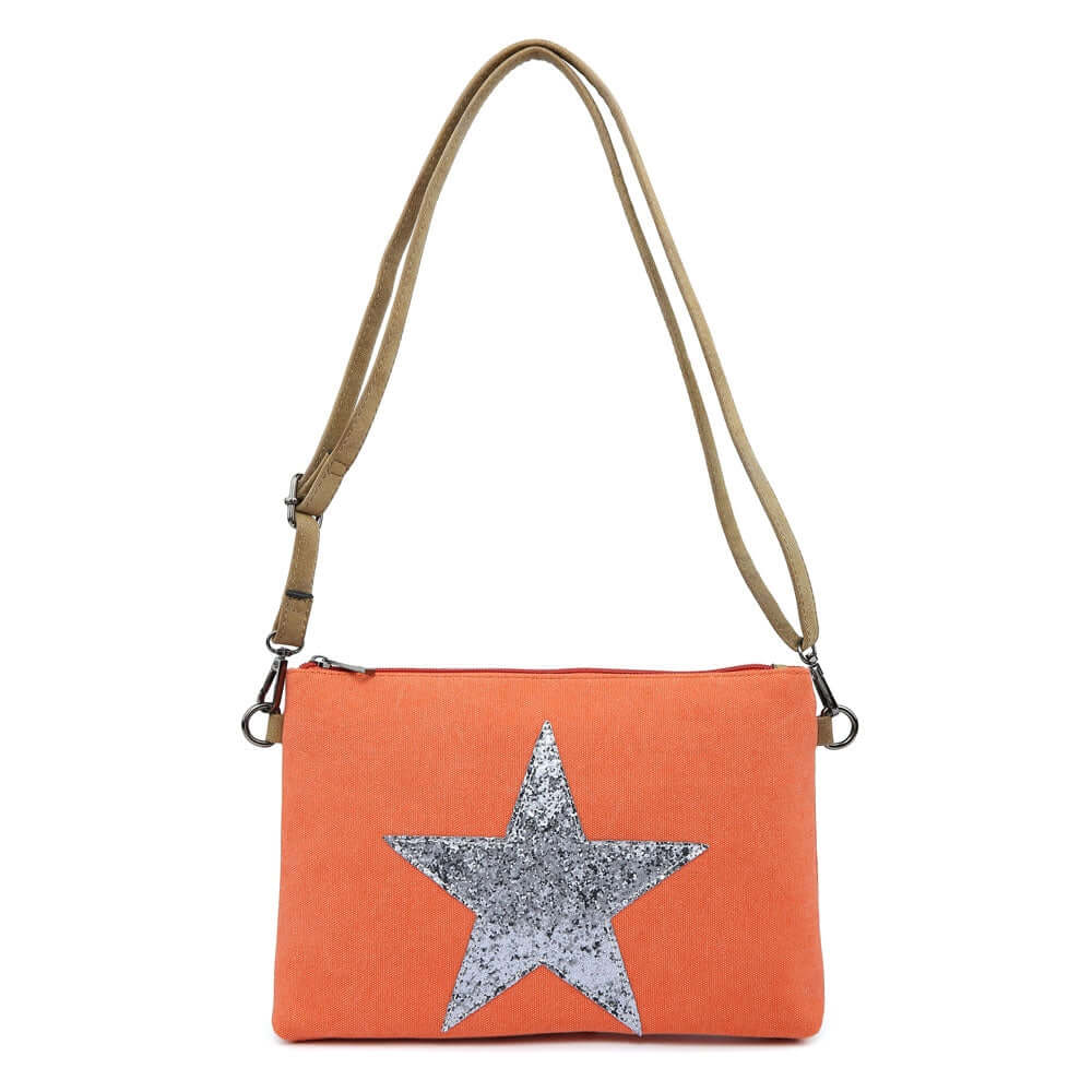 Canvas Glitter Star Clutch Bag - with strap