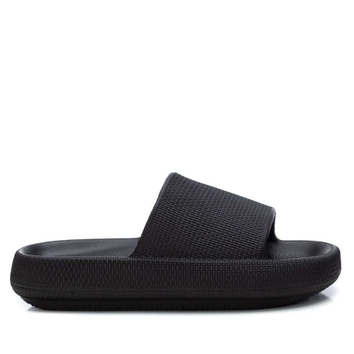 XTI Black PU Platform Slider Sandals