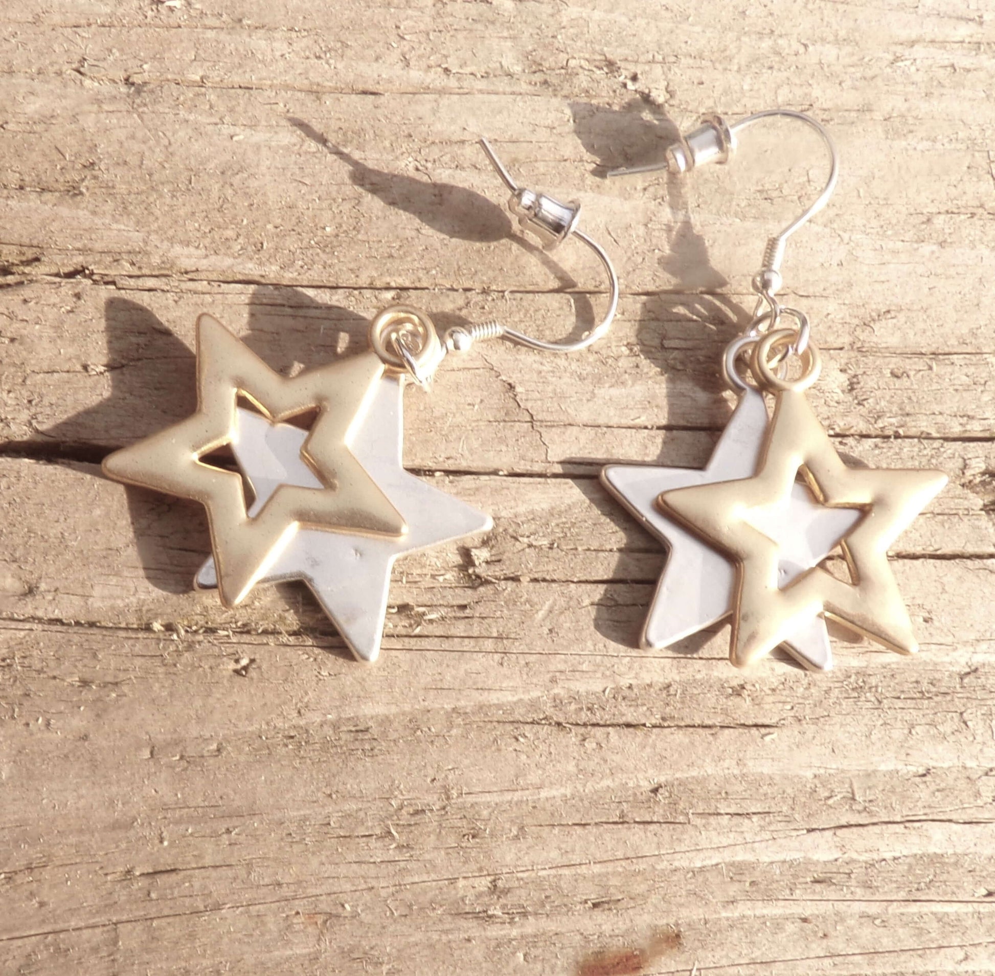 Statement Double Star Earrings in Silver and Gold