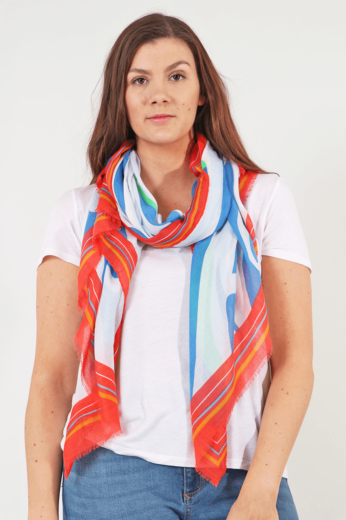 Blue Zebra Print Scarf With Colourblock Border