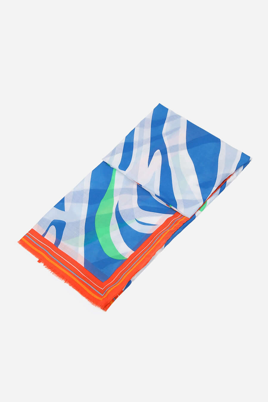 Blue Zebra Print Scarf With Colourblock Border