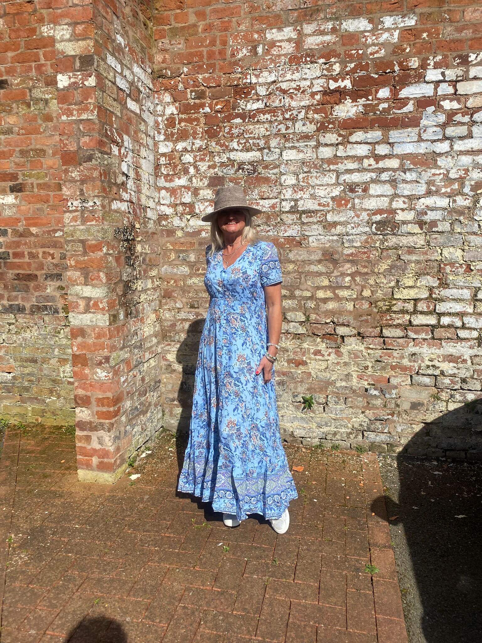 Martella Blue Floral Short Sleeve Maxi Dress