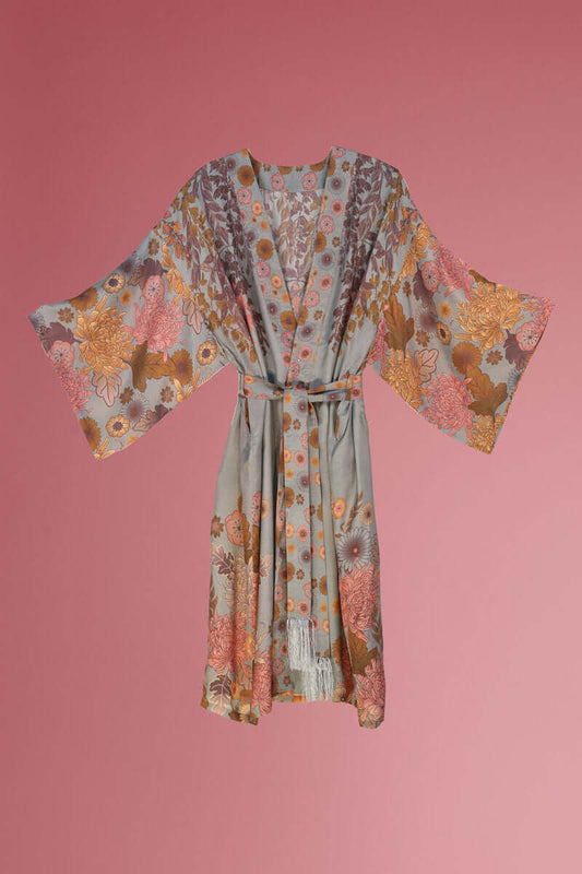 Powder Design Trailing Wisteria Ladies Kimono Gown - Ice