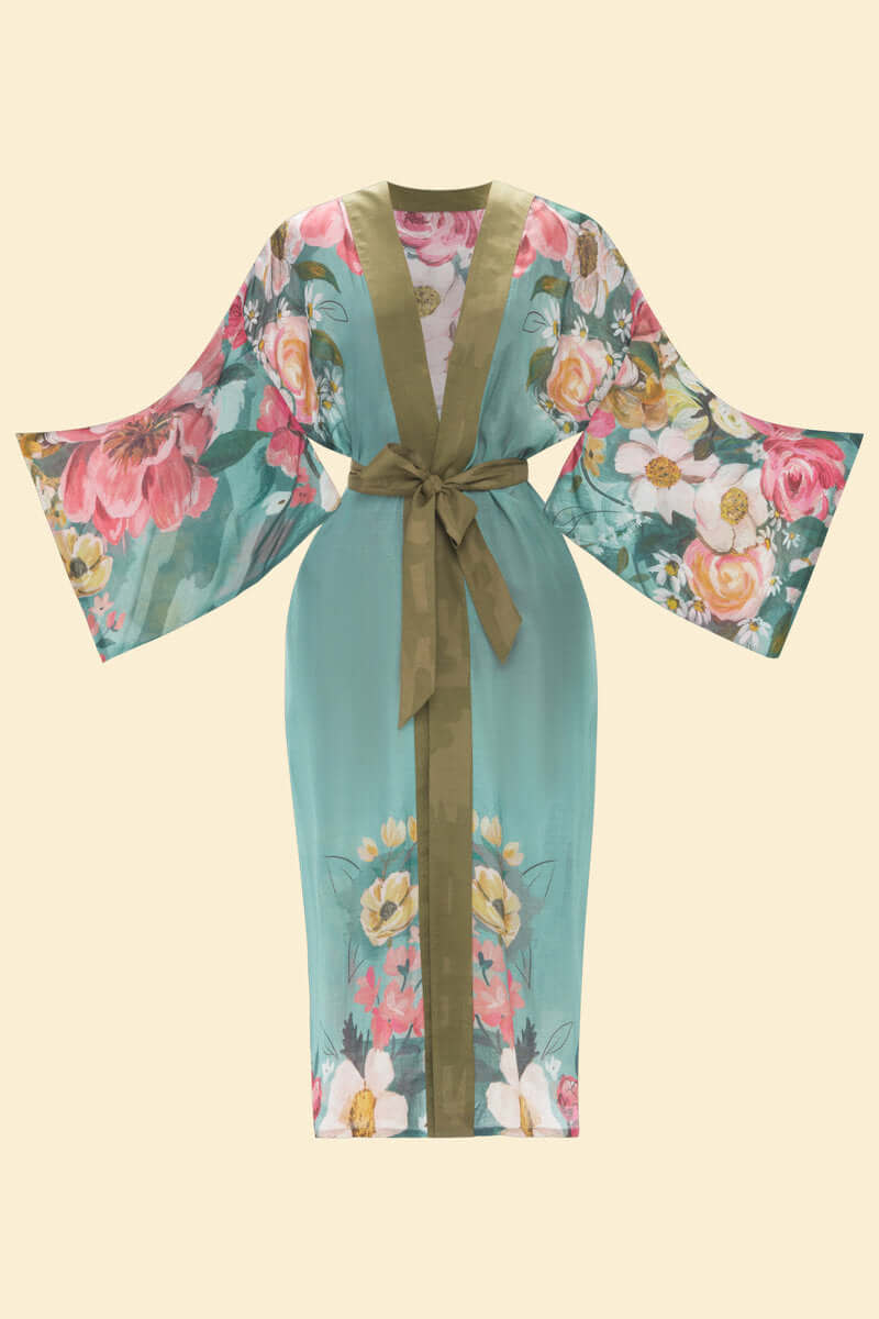 Powder Design Impressionist Floral Kimono Gown - Teal