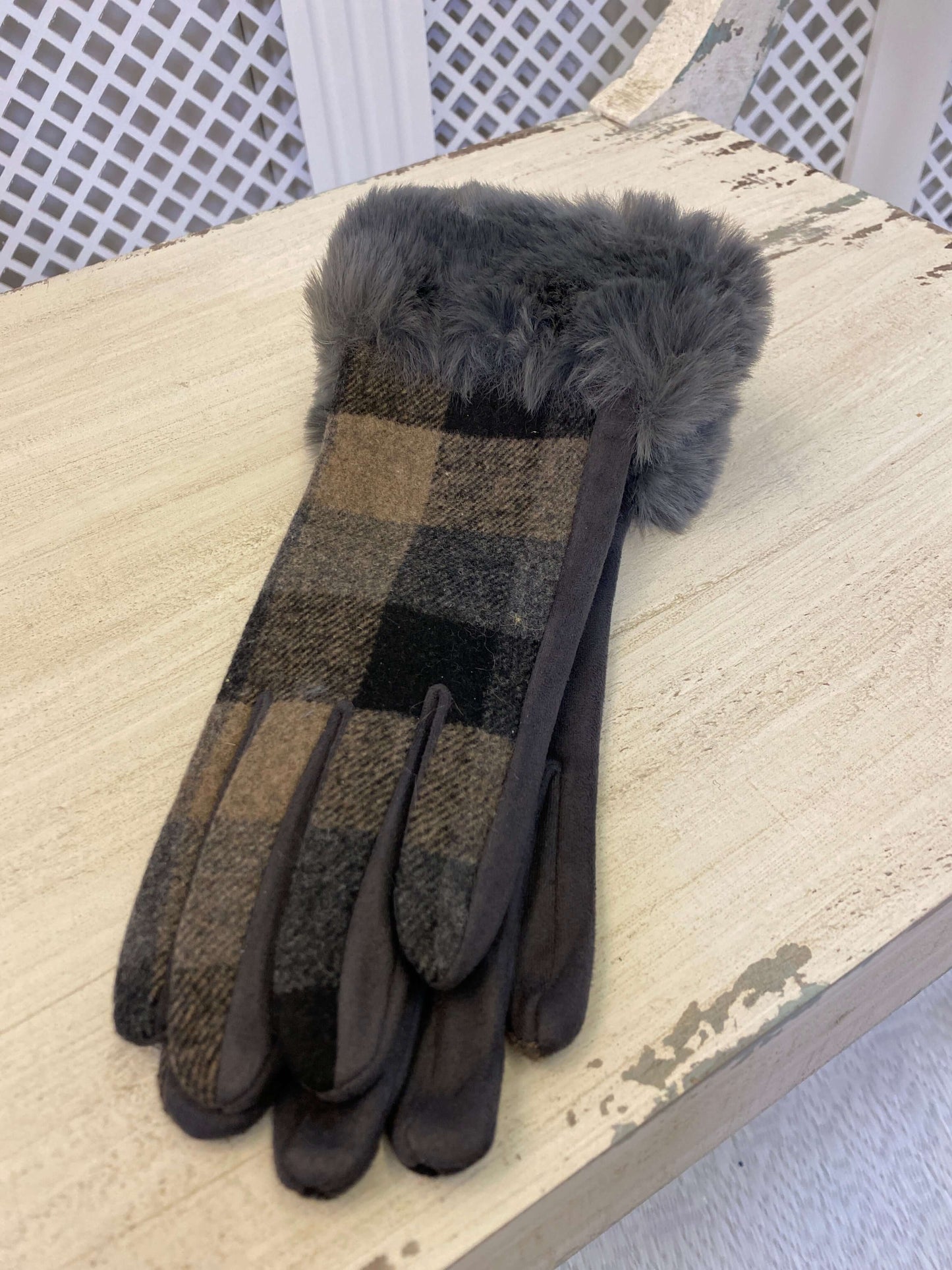 Faux Fur Printed Gloves