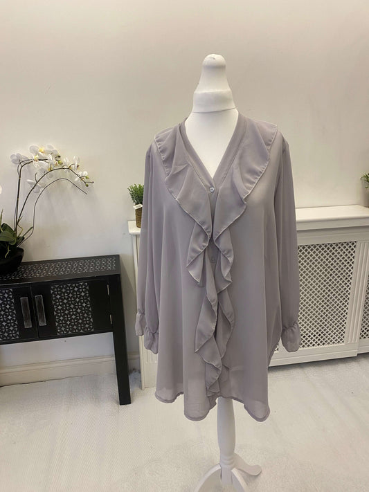 Sheer Frill Chiffon Ladies Long Blouse