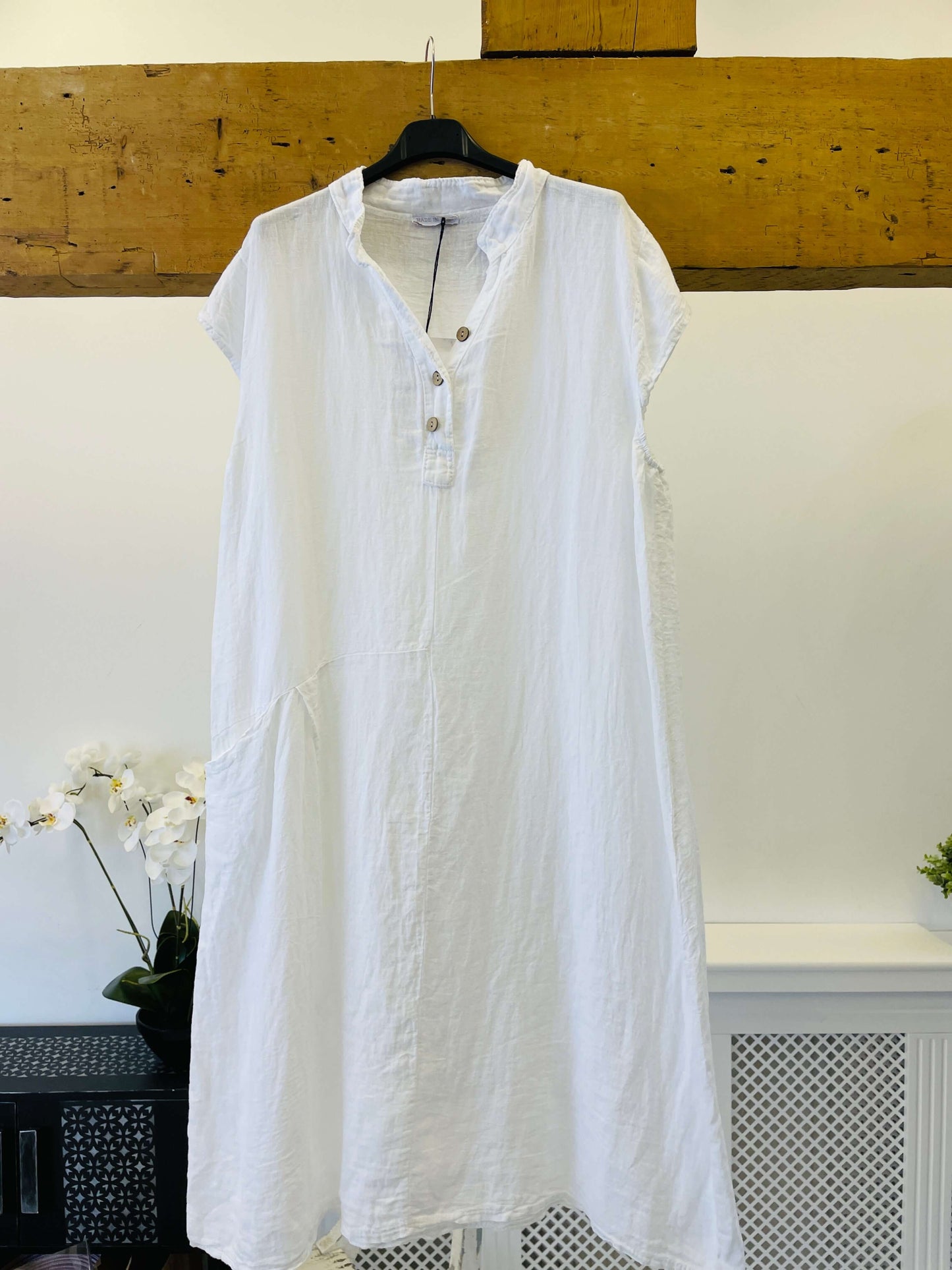Linen One Pocket Midi Dress