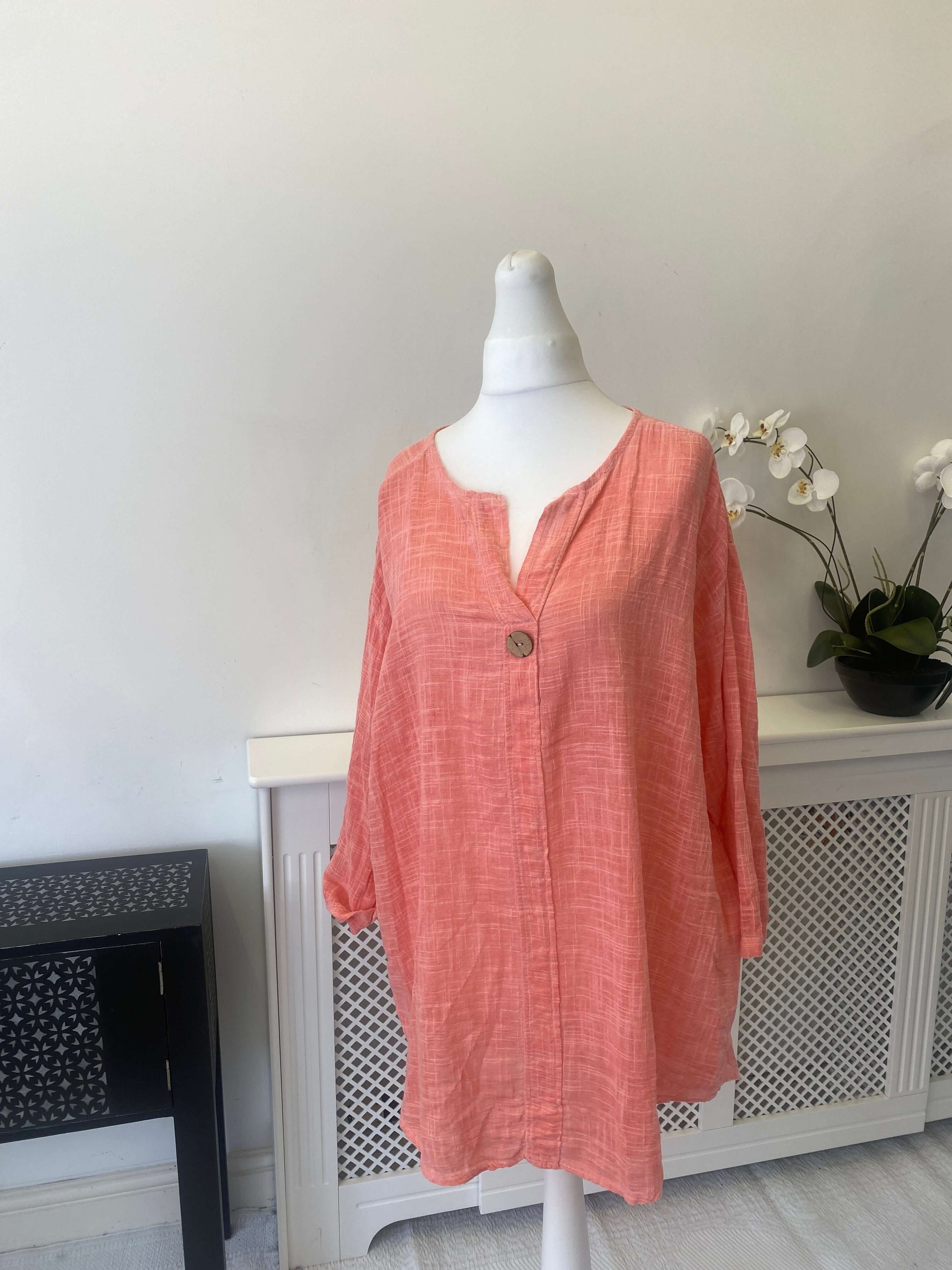 One Button Linen Slouchy Blouse