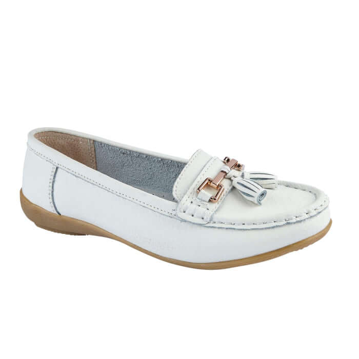 Nautical Real Leather Loafer - White