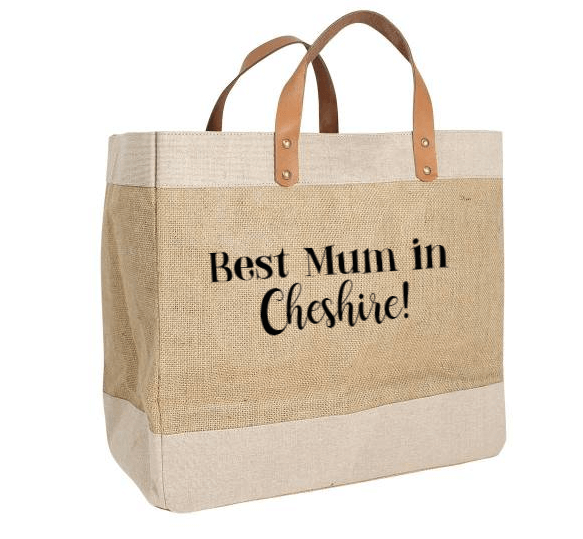 'Best Mum in ...' Luxury Jute Bag with leather handles