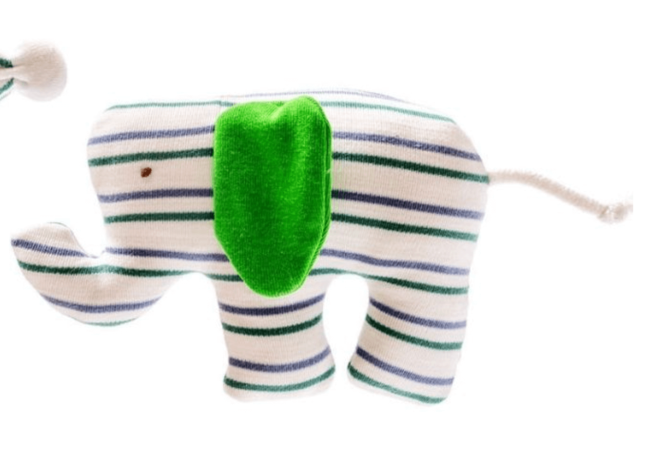 Small Elephant Organic Baby Toy With White, Green & Blue Stripes