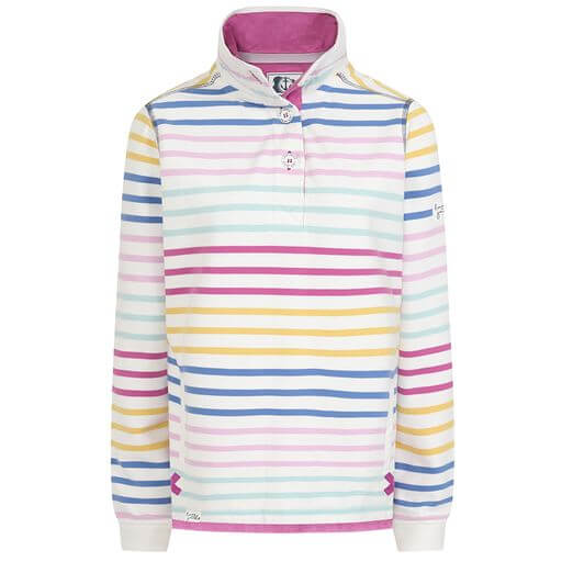 Lazy Jacks Womens Striped Button Neck Sweatshirt - Rainbow
