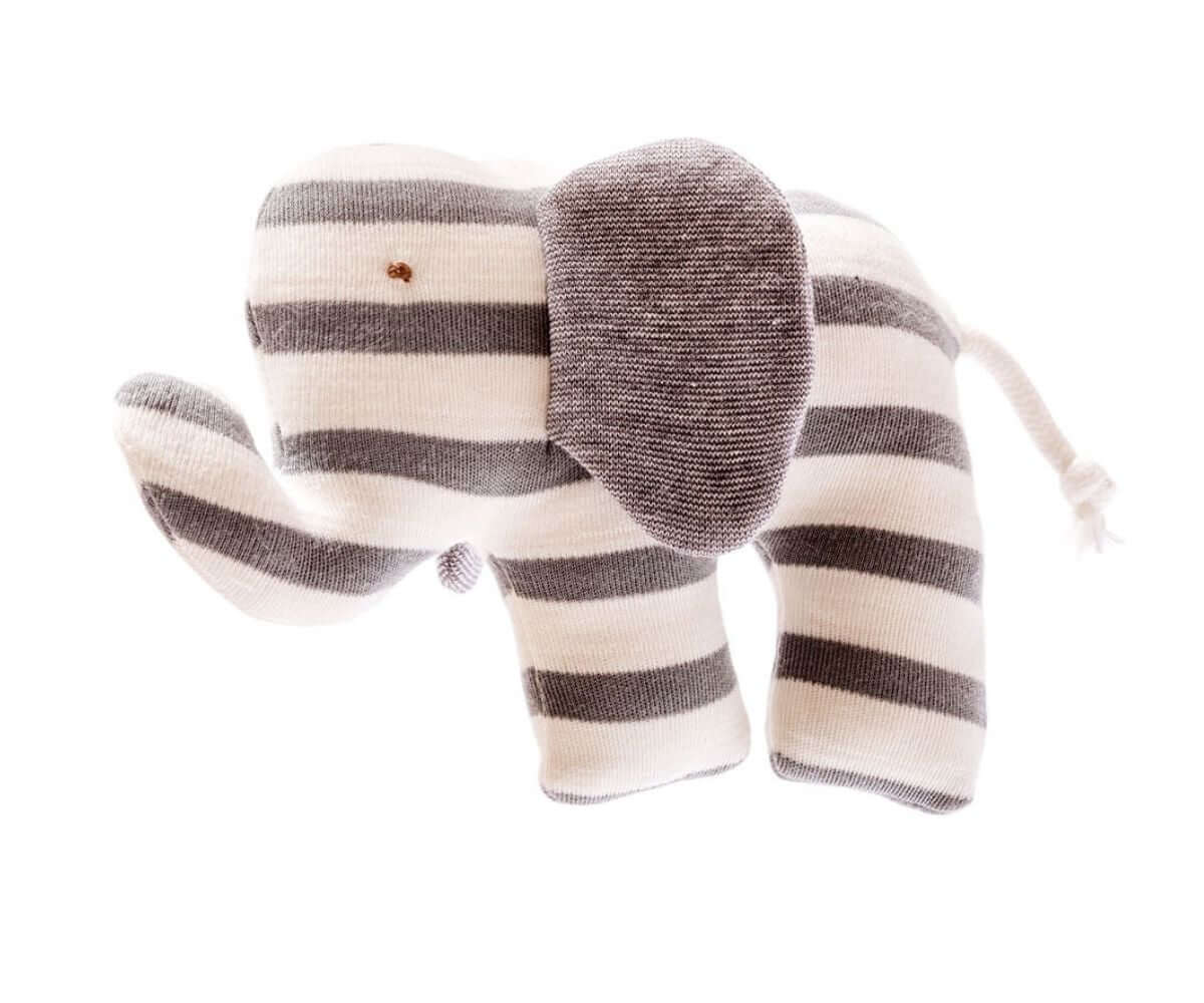 Small Elephant Organic Baby Toy Soft Grey And White Stripes