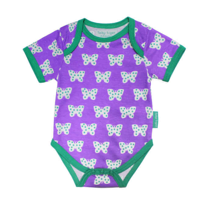 Toby Tiger Organic Butterfly Print 2-pack Babygrow
