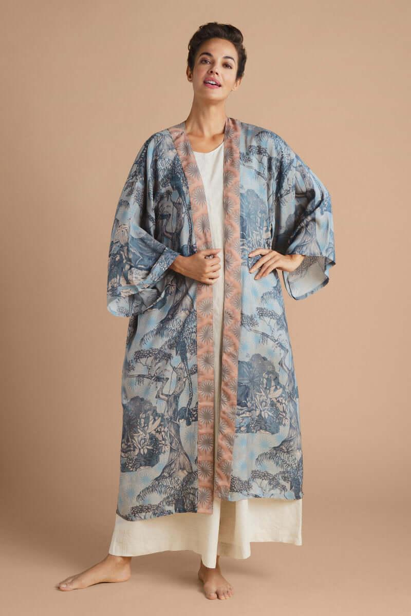 Powder Design Tropical Toile Kimono Gown - Denim and Petal