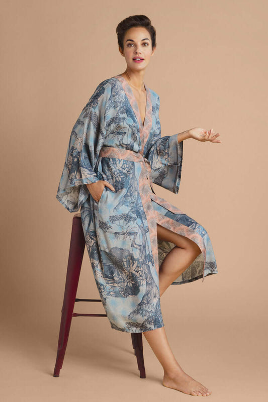 Powder Design Tropical Toile Kimono Gown - Denim and Petal