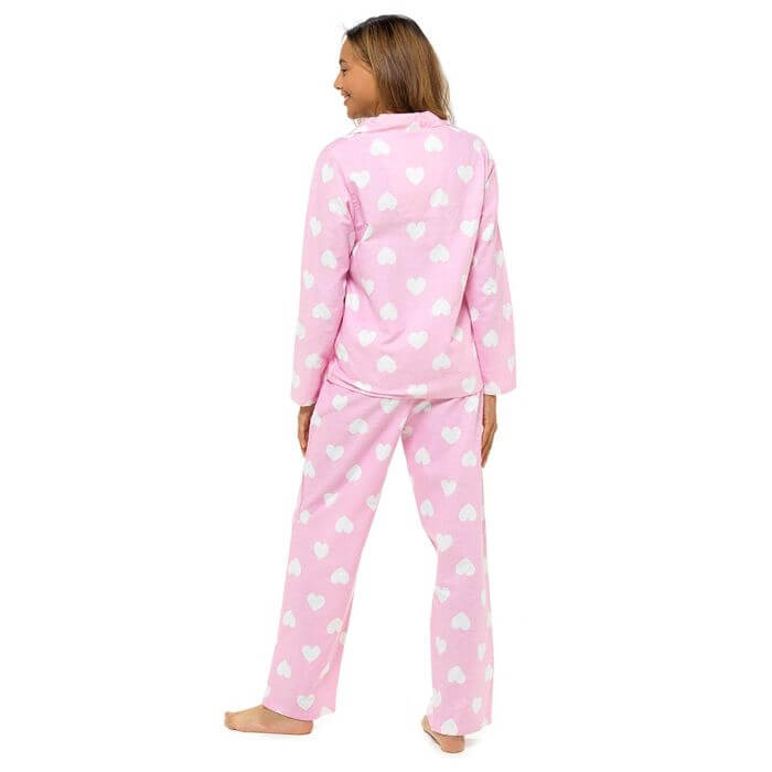 Ladies Heart Button Cosy Pyjamas In A Bag - Pink